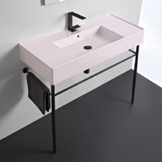Modern Console Sink, Pink Ceramic Sink, 40 inch